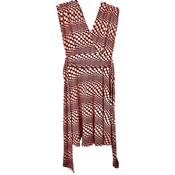 ROULETTE ELASTIC WAIST MIDI DRESS, WOMENS M, CRANBERRY & WHITE POLKA DOTS - Picture 1 of 12